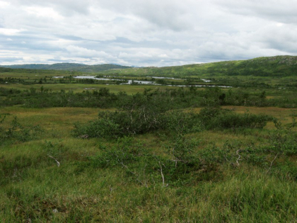 Vor dem Abstieg zum Jengelvatnet erffnet sich eine grandiose Aussicht ber eine abwechslungsreiche Flusslandschaft