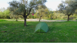 Mein Zeltplatz im Olivenhain am Fluss