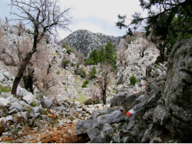 Die Etappe verluft ber Pfade durch eine abgeschiedene Gebirgslandschaft.